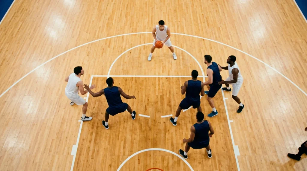 A shot-tracking diagram showing defender attention drawn toward an off-ball player on the wing
