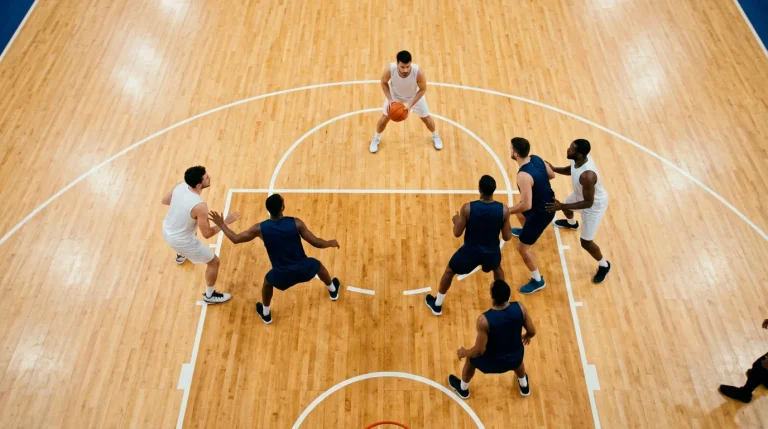 A shot-tracking diagram showing defender attention drawn toward an off-ball player on the wing