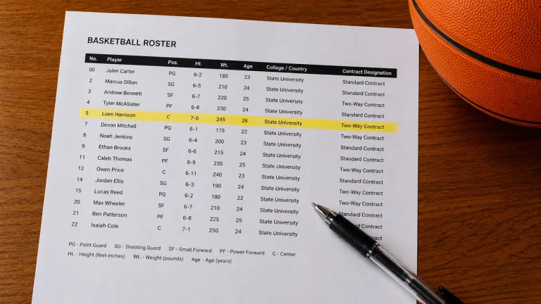 A roster card showing a two-way contract designation with prop market lines crossed out beside it